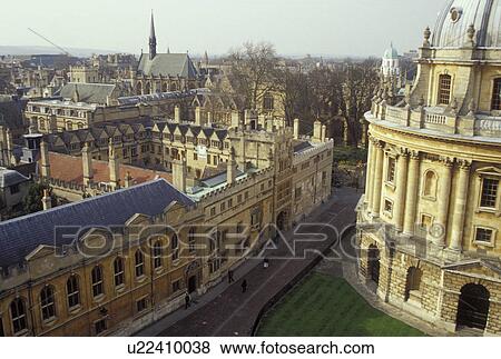 Stock Photo -  University of Oxford, Oxford, England, Great Britain, United Kingdom, Europe, View of Radcliffe Camera and Lincoln College from St. Mary the Virgin in Oxford, Britain's oldest university town.. Fotosearch