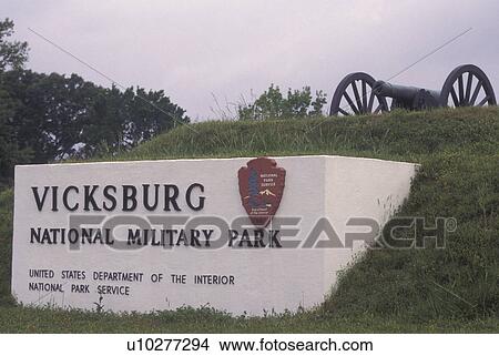 Picture -  Vicksburg National Military Park, MS, Mississippi, entrance, sign. Fotosearch