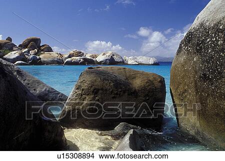 Picture -  Virgin Gorda, BVI, The Baths, British Virgin Islands, Caribbean, Scenic view of the rocky coastline of Devils Bay Nat'l Park at The Baths on Virgin Gorda on the Caribbean Sea.. Fotosearch