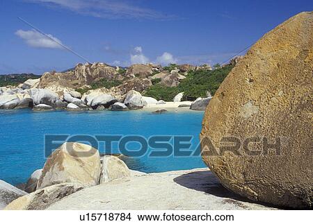 Picture -  Virgin Gorda, BVI, The Baths, British Virgin Islands, Caribbean, Scenic view of the rocky coastline of Devils Bay Nat'l Park at The Baths on Virgin Gorda on the Caribbean Sea.. Fotosearch