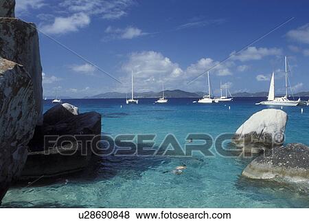 Virgin Gorda, Devils Bay National Park, British Virgin Islands, BVI, The Baths, Caribbean, Boats anchored in the harbor of Devils Bay Nat'l Park at The Baths on Virgin Gorda on the Caribbean Sea. View Large Photo Image Stock Photo - Virgin Gorda, Devils Bay National Park, British Virgin Islands, BVI, The Baths, Caribbean, Boats anchored in the harbor of Devils Bay Nat'l Park at The Baths on Virgin Gorda on the Caribbean Sea.. Fotosearch