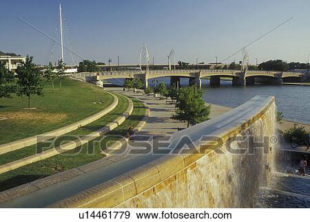 Stock Photo -  Wichita, KS, Kansas, Arkansas River, waterfront, riverfront. Fotosearch