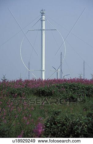Stock Photo -  windmill, Gaspe Peninsula, Gulf of St. Lawrence, Quebec, Cap Chat, Canada, The Aeolian of Cap Chat is said to be the tallest and most powerful vertical axis turbine in the world at Windmill Park in Cap Chat on the Gaspe Peninsula in Quebec.. Fotosearch