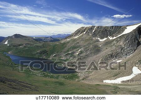 Stock Photo -  WY, Wyoming, Shoshone National Forest, Beartooth Highway Scenic Byway, glacial lake. Fotosearch