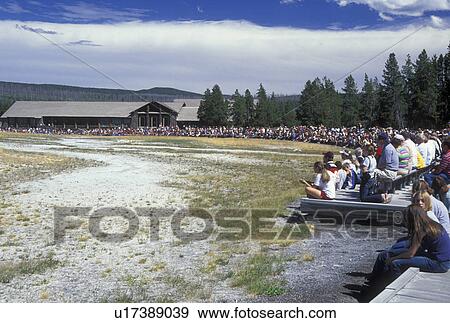 WY, Wyoming, Yellowstone National Park, Old Faithful Geyser, Upper Geyser Basin, crowd of people View Large Photo Image Stock Photo - WY, Wyoming, Yellowstone National Park, Old Faithful Geyser, Upper Geyser Basin, crowd of people. Fotosearch