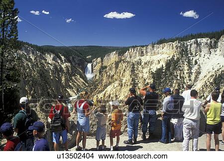 Yellowstone National Park, WY, Wyoming, Yellowstone River, Lower Falls from Artist Point, Grand Canyon of Yellowstone, people View Large Photo Image Picture - Yellowstone National Park, WY, Wyoming, Yellowstone River, Lower Falls from Artist Point, Grand Canyon of Yellowstone, people. Fotosearch