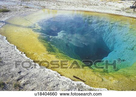 Stock Image -  Yellowstone National Park, WY, Wyoming, Morning Glory Pool, Upper Geyser Basin. Fotosearch