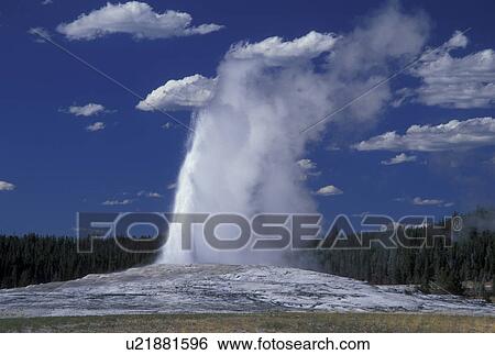 Stock Photograph -  Yellowstone National Park, WY, Wyoming, Old Faithful Geyser, Upper Geyser Basin. Fotosearch