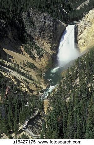 Yellowstone National Park, WY, Wyoming, Yellowstone River, Lower Falls from Lookout Point, Grand Canyon of Yellowstone View Large Photo Image Stock Photography - Yellowstone National Park, WY, Wyoming, Yellowstone River, Lower Falls from Lookout Point, Grand Canyon of Yellowstone. Fotosearch