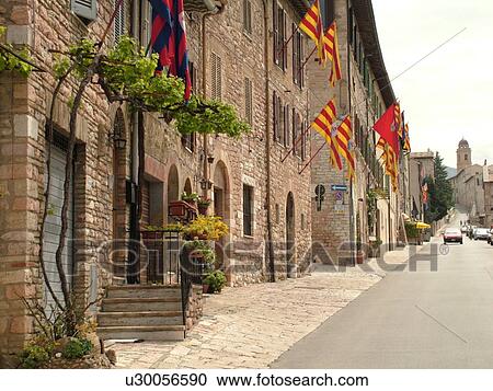 Stock Image -  Assisi, Italy, Umbria, Europe, Medieval street in the medieval hill town of Assisi.. Fotosearch