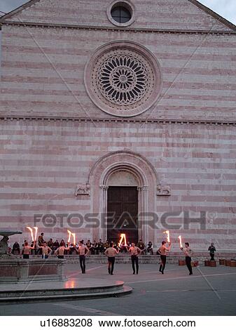 Assisi, Umbria, Italy, Europe, Dance with torches outside the Basilica di Santa Chiara in the medieval hill town of Assisi. View Large Photo Image Stock Photo - Assisi, Umbria, Italy, Europe, Dance with torches outside the Basilica di Santa Chiara in the medieval hill town of Assisi.. Fotosearch