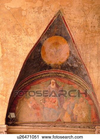 Stock Image -  Assisi, Umbria, Italy, Europe, Fresco painting on the Basilica di San Francesco (Basilica of St. Francis of Assisi) and the Sacro Convento in the medieval hill town of Assisi.. Fotosearch