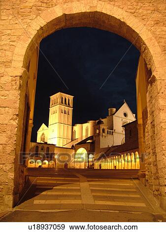 Assisi, Umbria, Italy, Europe, Basilica di San Francesco (Basilica of St. Francis of Assisi) and the Sacro Convento illuminated at night in the medieval hill town of Assisi. View Large Photo Image Stock Photo - Assisi, Umbria, Italy, Europe, Basilica di San Francesco (Basilica of St. Francis of Assisi) and the Sacro Convento illuminated at night in the medieval hill town of Assisi.. Fotosearch