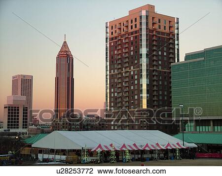 Stock Image -  Atlanta, GA, Georgia, Centennial Park, 1996 Summer Olympics, downtown, ice rink. Fotosearch