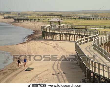 Stock Photo -  Bouctouche, New Brunswick, Canada, Acadian Coastal Drive, La Dune de Bouctouche, Irving Eco-Centre, Boardwalk across the sand dunes along Bouctouche Bay.. Fotosearch
