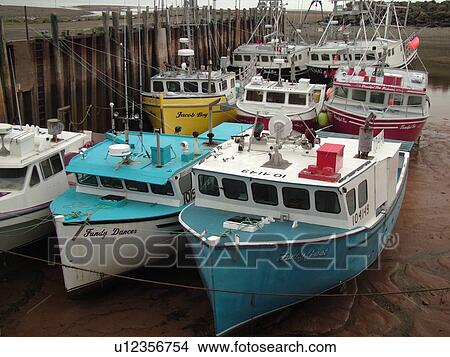 Picture -  Canada, New Brunswick, Alma, Bay of Fundy, Highest tide in the world (48 feet), fishing boats. Fotosearch