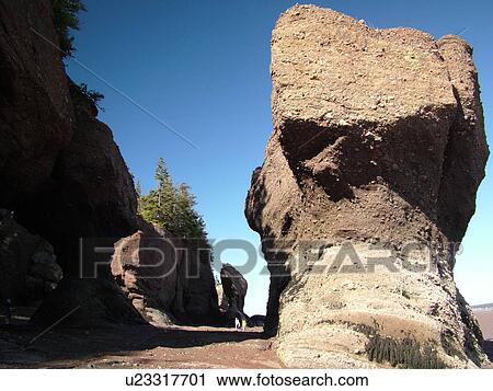 Stock Image -  Canada, New Brunswick, Bay of Fundy, Hopewell Cape, Hopewell Rocks Ocean Tidal Exploration Site, Flower Pot Rocks. Fotosearch