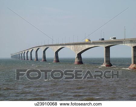 Stock Photo -  Canada, Prince Edward Island, Gulf of Saint Lawrence, PEI/NB border, Prince County, Borden-Carleton, Confederation Bridge spans the Northumberland Strait. Fotosearch