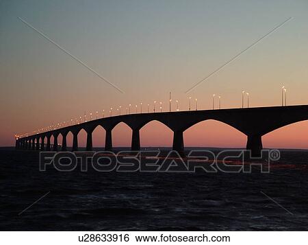 Canada, Prince Edward Island, Gulf of Saint Lawrence, PEI/NB border, Prince County, Borden-Carleton, Confederation Bridge spans the Northumberland Strait, sunset View Large Photo Image Stock Photograph - Canada, Prince Edward Island, Gulf of Saint Lawrence, PEI/NB border, Prince County, Borden-Carleton, Confederation Bridge spans the Northumberland Strait, sunset. Fotosearch