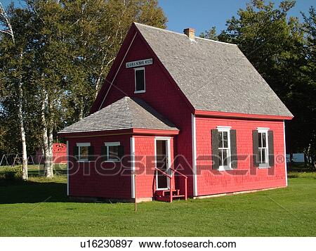 Stock Photo -  Canada, Prince Edward Island, Prince County, O'Leary, Historic Red Schoolhouse outside the Potato Museum and Hall of Fame. Fotosearch