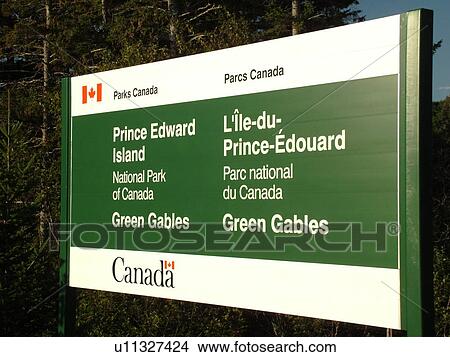 Picture -  Canada, Prince Edward Island, Queens County, Cavendish, Prince Edward Island National Park, Green Gables, National Park sign, Anne of Green Gables. Fotosearch