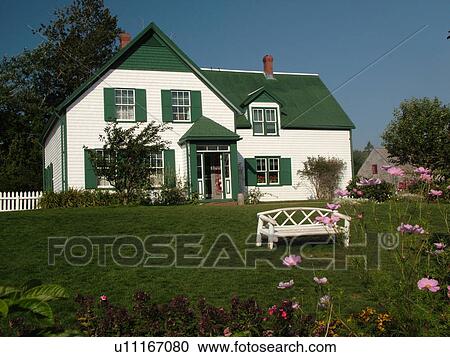 Stock Image -  Canada, Prince Edward Island, Queens County, Cavendish, Prince Edward Island National Park, Green Gables House, Anne of Green Gables, house. Fotosearch