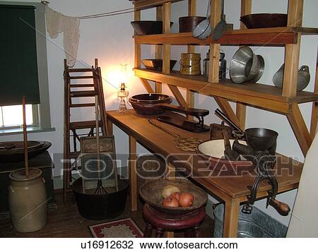 Stock Image -  Canada, Prince Edward Island, Queens County, Cavendish, Prince Edward Island National Park, Green Gables House, Anne of Green Gables, house, interior, pantry. Fotosearch
