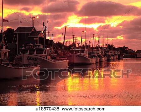 Canada, Prince Edward Island, Queens County, Gulf of Saint Lawrence, North Rustico, sunset, fishing village, harbor, fishing boats, marina View Large Photo Image Stock Photo - Canada, Prince Edward Island, Queens County, Gulf of Saint Lawrence, North Rustico, sunset, fishing village, harbor, fishing boats, marina. Fotosearch