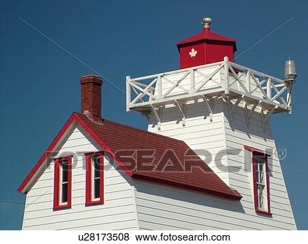 Stock Photo -  Canada, Prince Edward Island, Queens County, Gulf of Saint Lawrence, North Rustico, North Rustico Harbour Lighthouse. Fotosearch