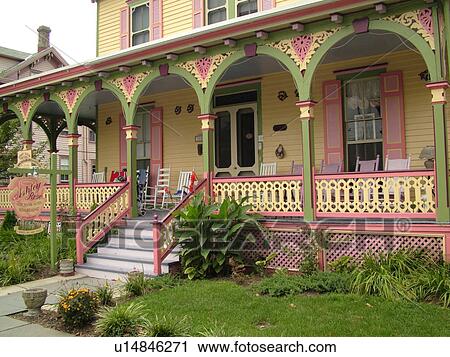 Stock Image -  Cape May, NJ, New Jersey, Historic District, Ashley Rose Bed & Breakfast, guest houses. Fotosearch