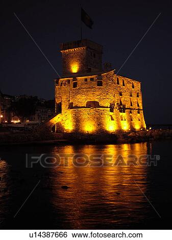 castle, Liguria, Italy, Rapallo, Riviera di Levante, Ligurian Riviera, Europe, The Castle at night on the Gulf of Tigullio (Gulfo di Tigullo) in the resort town of Rapallo along the Ligurian Sea on the Ligurian Riviera. View Large Photo Image Stock Photograph - castle, Liguria, Italy, Rapallo, Riviera di Levante, Ligurian Riviera, Europe, The Castle at night on the Gulf of Tigullio (Gulfo di Tigullo) in the resort town of Rapallo along the Ligurian Sea on the Ligurian Riviera.. Fotosearch