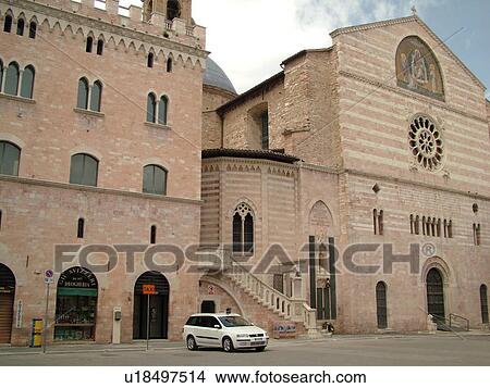 Picture -  cathedral, Foligno, Italy, Umbria, Europe, 12th-century Cathedral in the Piazza della Republlica in the medieval town of Foligno.. Fotosearch