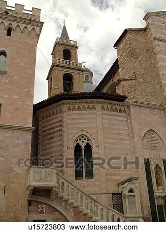 Stock Image -  cathedral, Umbria, Italy, Foligno, Europe, 12th-century Cathedral in the Piazza della Republlica in the medieval town of Foligno.. Fotosearch