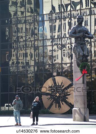 Stock Photograph -  Charlotte, NC, North Carolina, downtown, glass building, sculpture. Fotosearch