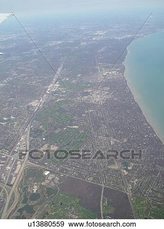 Chicago, Il, Illinois, Lake Michigan, Aerial view of Highland Park on Lake Michigan from an airplane View Large Photo Image Stock Photo - Chicago, Il, Illinois, Lake Michigan, Aerial view of Highland Park on Lake Michigan from an airplane. Fotosearch