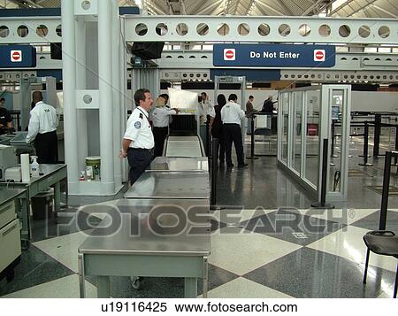 Stock Photography -  Chicago, Il, Illinois, O'Hare International airport, hub, interior, Airport Security. Fotosearch