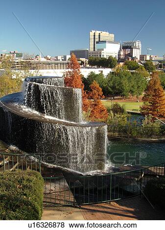 Stock Photo -  Columbia, SC, South Carolina, downtown, Finley Park in the historic Congaree Vista, spiral fountain. Fotosearch