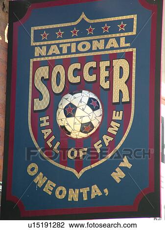 Stock Image -  Cooperstown, NY, New York, downtown, National Soccer Hall of Fame, sign, store. Fotosearch
