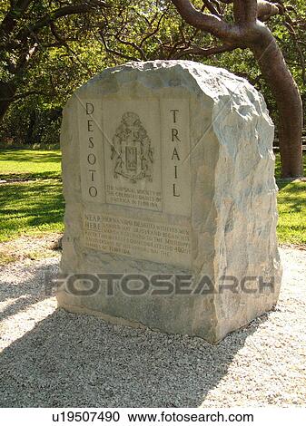 Stock Image -  De Soto National Memorial, FL, Florida, De Soto Trail Marker. Fotosearch
