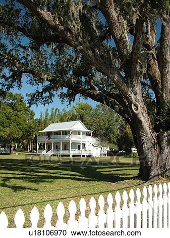 Stock Image -  Ellenton, FL, Florida, Gamble Plantation Historic State Park and Judah P. Benjamin Confederate Memorial, Patten House. Fotosearch