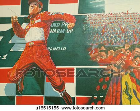 Emilia-Romagna, Italy, Maranello, Europe, Wall mural of a Ferrari race car winner on the side of a building in the town of Maranello. View Large Photo Image Stock Photography - Emilia-Romagna, Italy, Maranello, Europe, Wall mural of a Ferrari race car winner on the side of a building in the town of Maranello.. Fotosearch