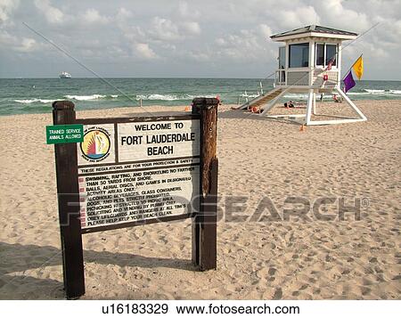 Fort Lauderdale, FL, Florida, Fort Lauderdale Beach, lifeguard hut, welcome sign View Large Photo Image Stock Photo - Fort Lauderdale, FL, Florida, Fort Lauderdale Beach, lifeguard hut, welcome sign. Fotosearch