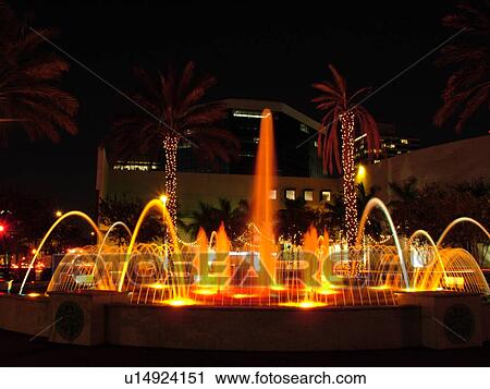 Fort Lauderdale, FL, Florida, downtown, Bubier Park, Musical Fountain, evening View Large Photo Image Stock Image - Fort Lauderdale, FL, Florida, downtown, Bubier Park, Musical Fountain, evening. Fotosearch