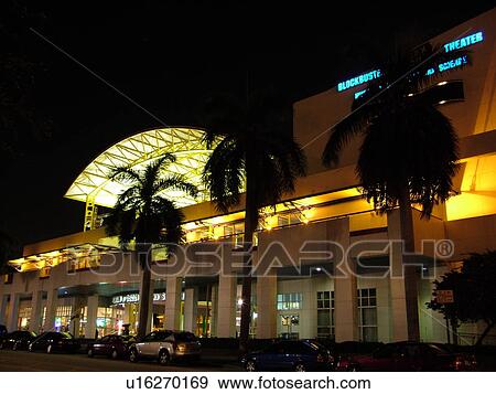Stock Photo -  Fort Lauderdale, FL, Florida, downtown, Museum of Discovery and Science, Blockbuster IMAX Theater, evening. Fotosearch