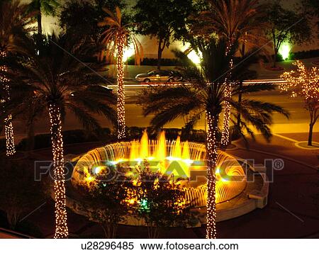 Stock Photography -  Fort Lauderdale, FL, Florida, downtown, aerial, Musical Fountain, Bubier Park, evening. Fotosearch