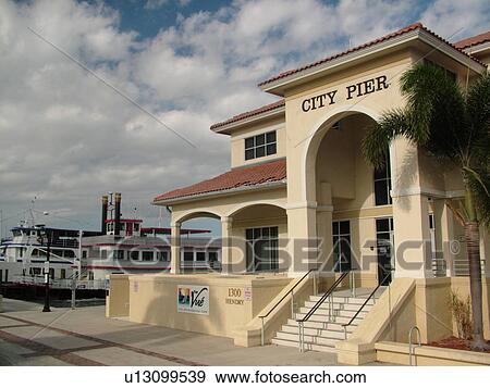 Stock Photo -  Fort Myers, FL, Florida, City Pier on the Caloosahatchee River. Fotosearch