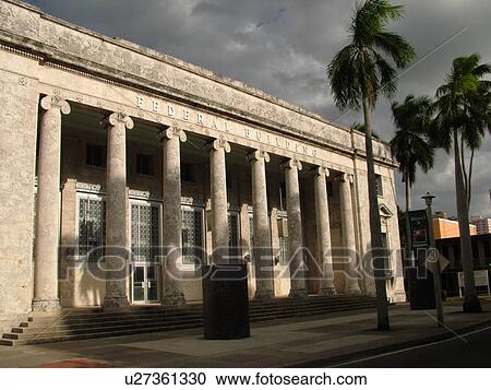 Stock Image -  Fort Myers, FL, Florida, downtown, Federal buildings, Lee County, oldest post office buildings, ca. 1930. Fotosearch