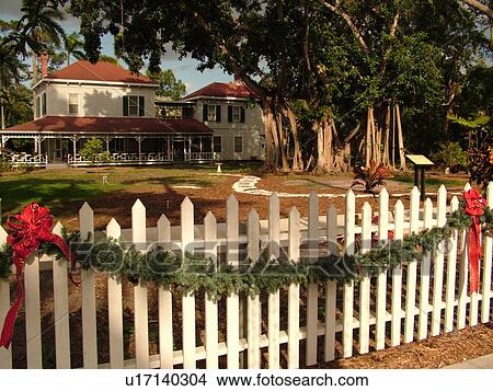 Picture -  Fort Myers, FL, Florida, Edison and Ford Winter Estates, Holiday House, Guest House, Christmas decorations. Fotosearch