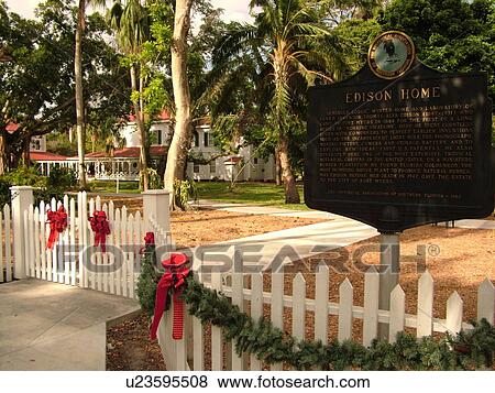 Fort Myers, FL, Florida, Edison and Ford Winter Estates, Holiday House, Thomas Edison's Winter Home, Christmas decorations View Large Photo Image Stock Photo - Fort Myers, FL, Florida, Edison and Ford Winter Estates, Holiday House, Thomas Edison's Winter Home, Christmas decorations. Fotosearch