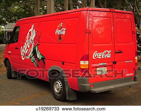 Stock Image -  Fort Myers, FL, Florida, Red Coca-Cola Van, delivery. Fotosearch